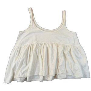 Womens Cream White Slub Knit Tiered Babydoll Tank Top Flowy Camisole XS